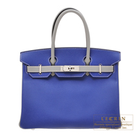 Hermes　Personal Birkin bag 30　Blue electric/　Gris mouette　Epsom leather　Matt silver hardware