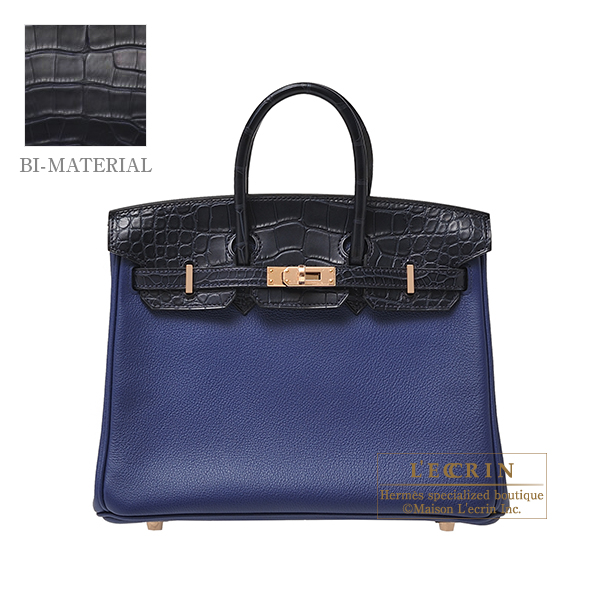 Hermes　Birkin Touch bag 25　Blue saphir/　Blue marine　Novillo leather/　Matt alligator crocodile skin　Rose gold hardware