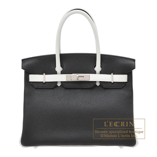 Hermes　Personal Birkin bag 30　Black/White　Clemence leather　Silver hardware