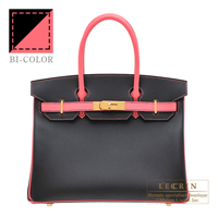 Hermes　Personal Birkin bag 30　Black/　Rose azalee　Epsom leather　Gold hardware