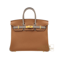 Hermes　Personal Birkin bag 25　Gold/　Gris asphalt　Togo leather　Gold hardware