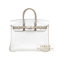 Hermes　Personal Birkin bag 25　White/　Gris tourterelle　Clemence leather　Matt silver hardware