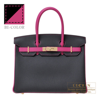 Hermes　Personal Birkin bag 30　Black/　Rose purple　Togo leather　Champagne gold hardware