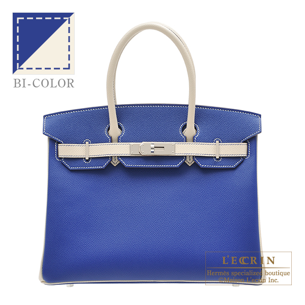 Hermes　Personal Birkin bag 30　Blue electric/　Craie　Epsom leather　Silver hardware