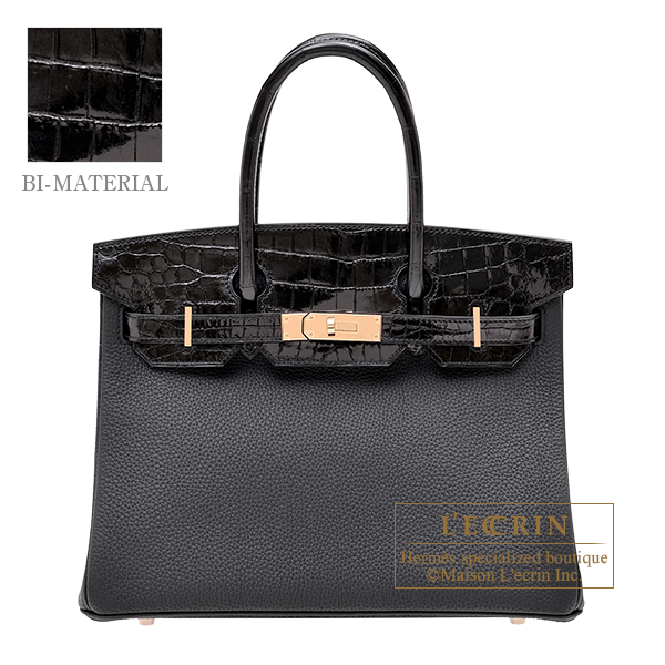 Hermes　Birkin Touch bag 30　Black　Togo leather/　Niloticus crocodile skin　Rose gold hardware