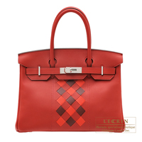 Hermes　Birkin Tressage De Cuir bag 30　Rouge piment/　Rouge coeur/　Rouge H　Swift leather/　Epsom leather　Silver hardware