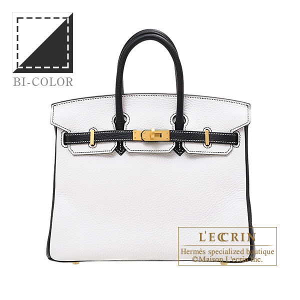 Hermes　Personal Birkin bag 25　White/　Black　Clemence leather　Matt gold hardware