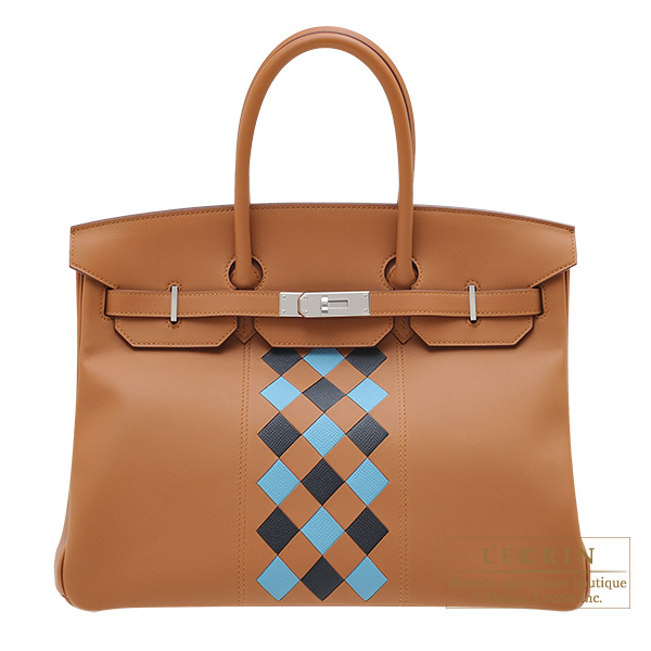 Hermes　Birkin Tressage De Cuir bag 35　Gold/　Blue du nord/　Blue indigo　Swift leather/　Epsom leather　Silver hardware