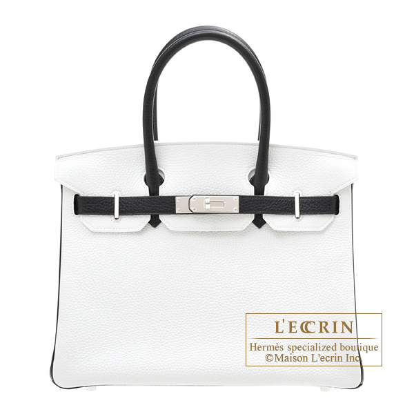 Hermes　Personal Birkin bag 30　White/Black　Clemence leather　Silver hardware