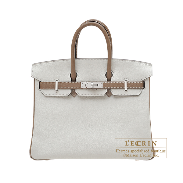 Hermes　Personal Birkin bag 25　Pearl grey/　Etoupe grey　Chevre myzore goatskin　Matt silver hardware
