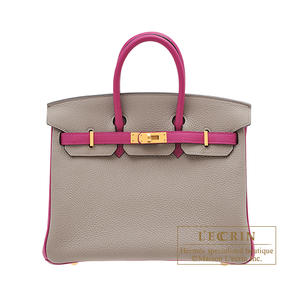 Hermes　Personal Birkin bag 25　Gris asphalt/　Rose purple　Togo leather　Matt gold hardware