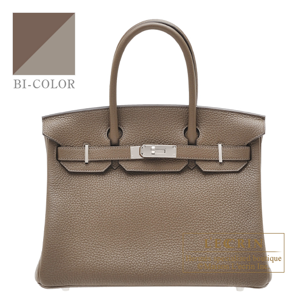 Hermes　Birkin Verso bag 30　Taupe grey/　Mousse　Clemence leather　Silver hardware