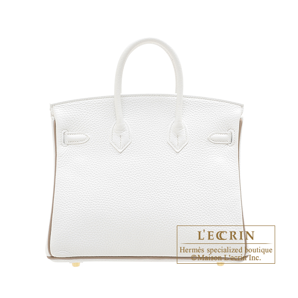 Hermes　Personal Birkin bag 25　White/　Gris tourterelle　Clemence leather　Champagne gold hardware