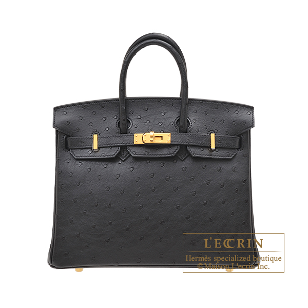 Hermes　Birkin bag 25　Black　Ostrich leather　Gold hardware