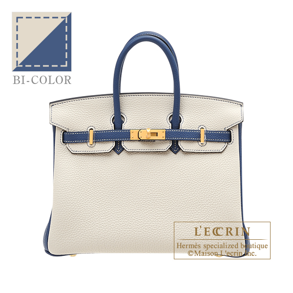 Hermes　Personal Birkin bag 25　Craie/　Deep blue　Togo leather　Matt gold hardware