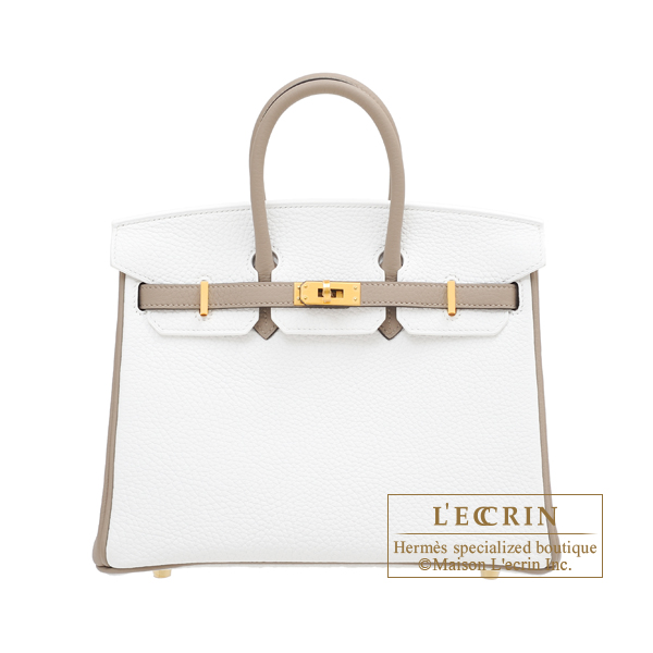 Hermes　Personal Birkin bag 25　White/　Gris tourterelle　Clemence leather　Matt gold hardware