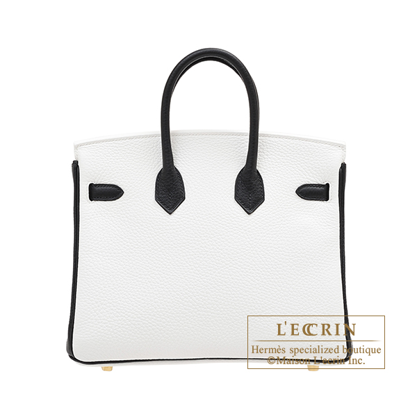 Hermes　Personal Birkin bag 25　White/　Black　Clemence leather　Gold hardware