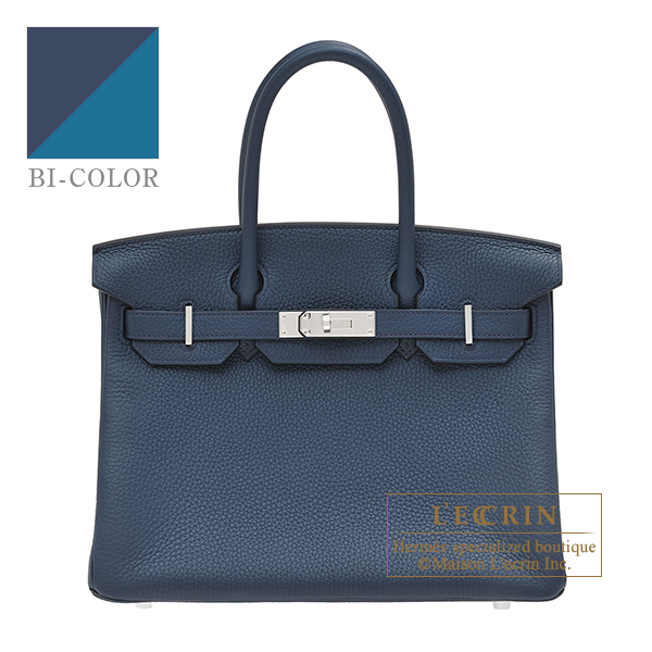 Hermes　Birkin Verso bag 30　Blue de presse/　Blue izmir　Clemence leather　Silver hardware