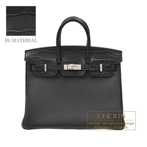 Hermes　Birkin Touch bag 25　Black　Togo leather/　Matt alligator crocodile skin　Silver hardware