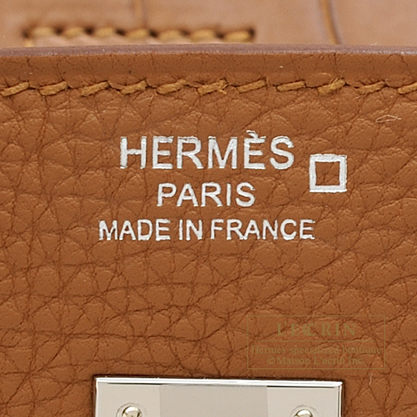Hermes Birkin Touch bag 25 Gold Togo leather/ Matt alligator crocodile ...