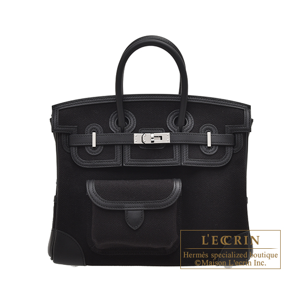 Hermes　Birkin Cargo bag 25　Black　Canvas/Swift leather　Silver hardware