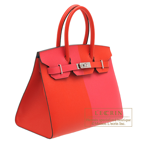 Hermes Birkin Sellier Casaque bag 30 Rouge coeur/Rose extreme/Blue 