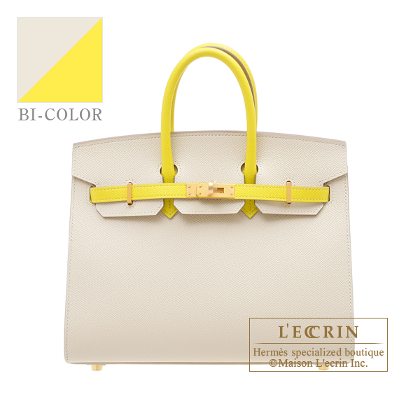 Hermes　Personal Birkin Sellier bag 25　Craie/Lime　Epsom leather　Matt gold hardware