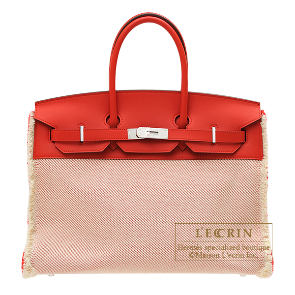 Hermes　Birkin Fray Fray bag 35　Rouge coeur　Twill H/Swift leather　Silver hardware