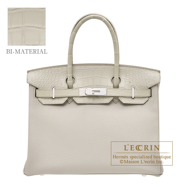 Hermes　Birkin Touch bag 30　Beton　Togo leather/Matt alligator crocodile skin　Silver hardware