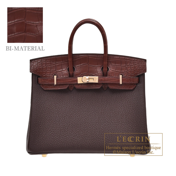 Hermes　Birkin Touch bag 25　Rouge sellier　Togo leather/Matt alligator crocodile skin　Champagne gold hardware