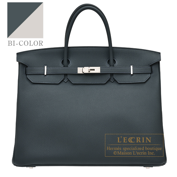 Hermes　Personal Birkin bag 40　Vert rousseau/　Pearl grey　Togo leather　Matt silver hardware