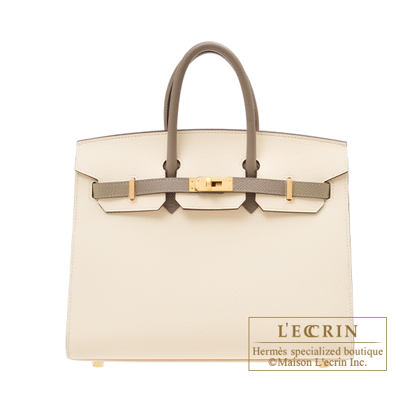 Hermes　Personal Birkin Sellier bag 25　Nata/　Gris asphalt　Epsom leather　Matt gold hardware