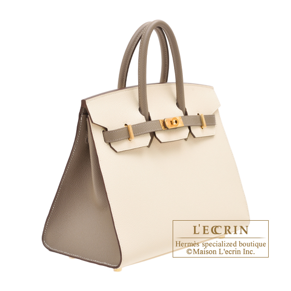 Hermes Personal Birkin Sellier bag 25 Nata/ Gris asphalt Epsom leather Matt  gold hardware