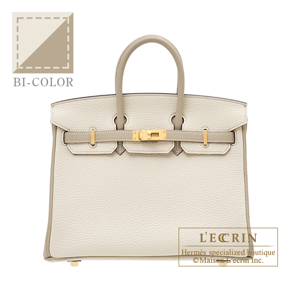 Hermes　Personal Birkin bag 25　Craie/　Gris tourterelle　Togo leather　Matt gold hardware