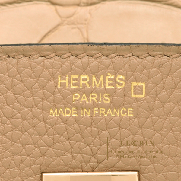 Hermes Birkin Touch bag 25 Chai Togo leather/Matt alligator crocodile ...