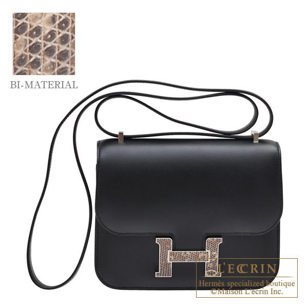 Hermes　Constance mini　Black/　Ombre　Monsieur leather/　Lizard skin　Silver hardware