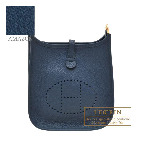 Hermes　Evelyne Amazon bag TPM　Blue de presse　Clemence leather　Gold hardware