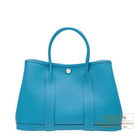 Hermes　Garden Party bag TPM　Turquoise blue　Country leather　Silver hardware