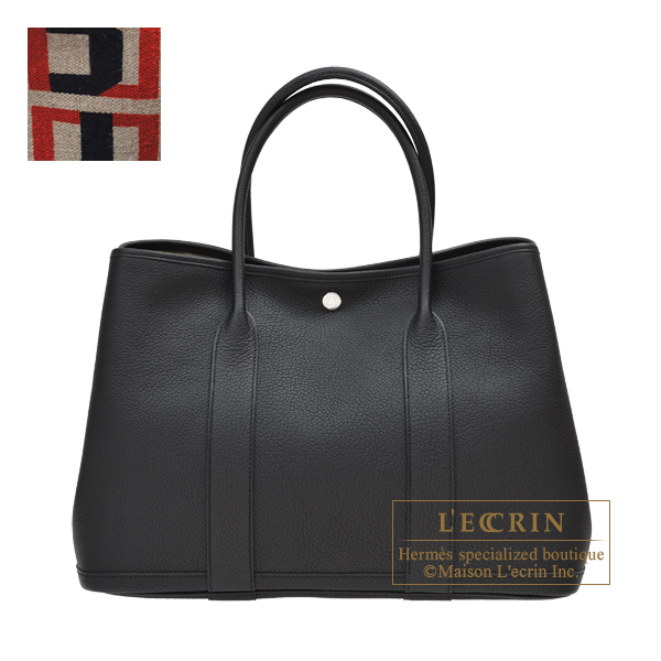 Hermes　Garden Party bag PM　Lettres au Carre　Black　Negonda leather　Silver hardware