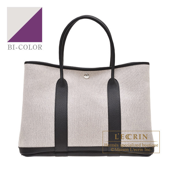 Hermes　Garden Party bag 36/PM　Ecru/Cassis/Black　Twill H/Negonda leather　Silver hardware