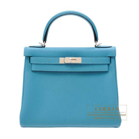 Hermes　Kelly bag 28　Retourne　Turquoise blue　Togo leather　Silver hardware