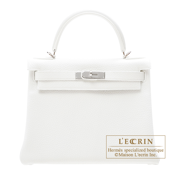 Hermes　Kelly bag 28　Retourne　White　Clemence leather　Silver hardware