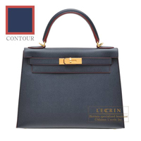 Hermes　Kelly Contour bag 28　Sellier　Blue indigo/　Rouge H　Epsom leather　Gold hardware