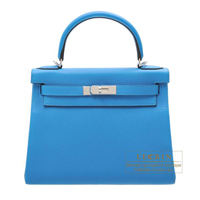 Hermes　Kelly bag 28　Retourne　Blue zanzibar　Togo leather　Silver hardware