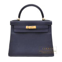 Hermes　Kelly bag 28　Retourne　Blue nuit　Togo leather　Gold hardware