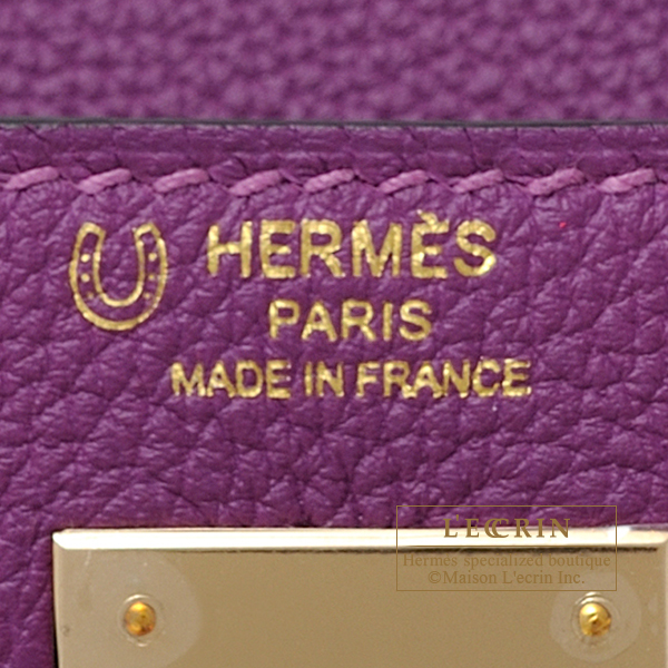 Hermes　Personal Kelly bag 28　Retourne　Anemone/　Black　Togo leather　Champagne gold hardware