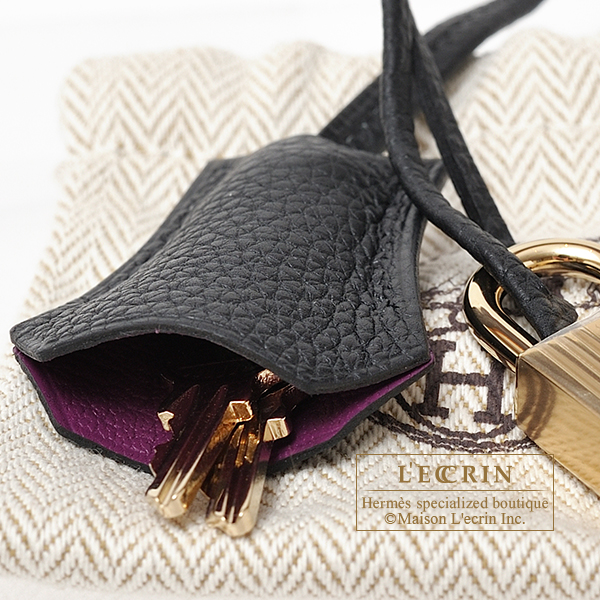 Hermes　Personal Kelly bag 28　Retourne　Anemone/　Black　Togo leather　Champagne gold hardware