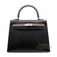 Hermes　Personal Kelly bag 25　Sellier　Black/Etoupe grey　Epsom leather　Silver hardware