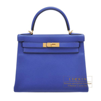 Hermes　Kelly bag 28　Retourne　Blue electric　Clemence leather　Gold hardware