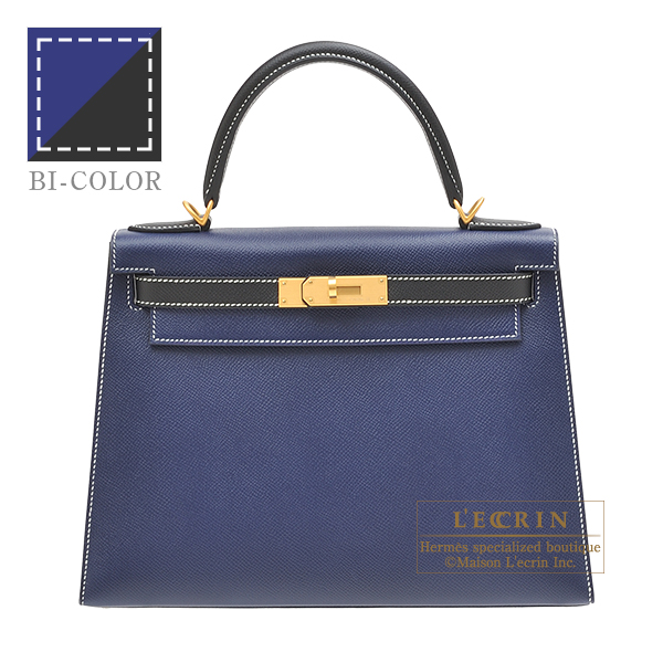 Hermes　Personal Kelly bag 28　Sellier　Blue saphir/　Black　Epsom leather　Matt gold hardware